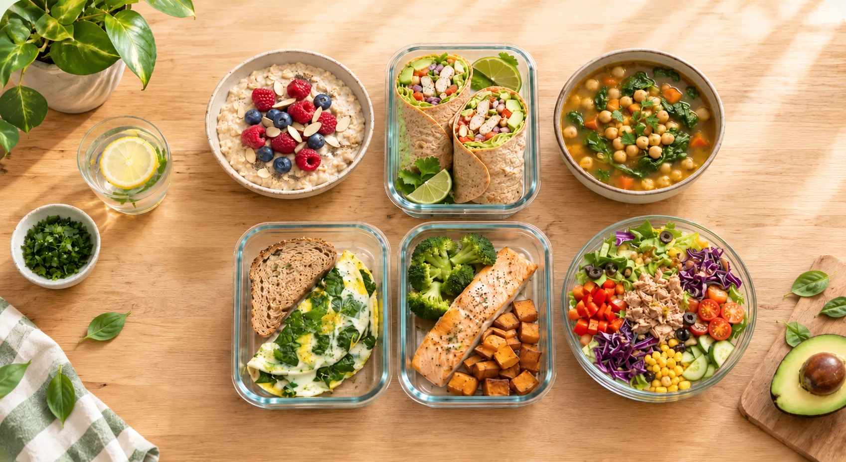 Variedad de comidas saludables preparadas para la semana